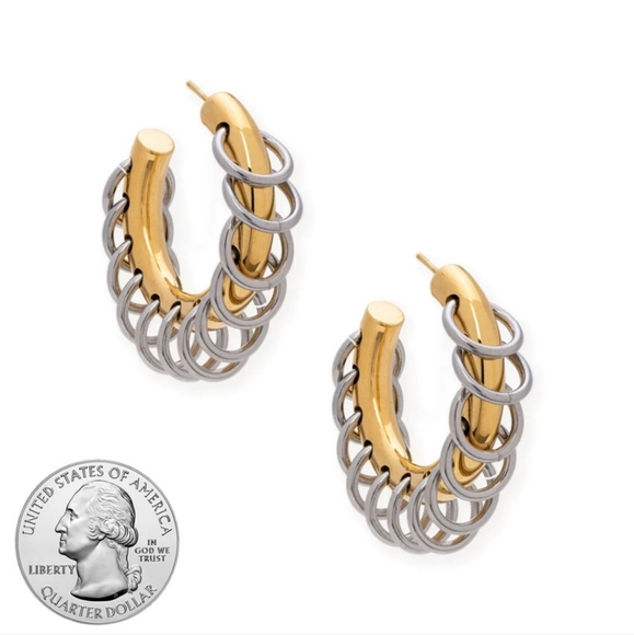 NWT IT'S A VIBE MIXED TWO TONE HOOPS, SILVER/GOLD - Picture 2 of 2